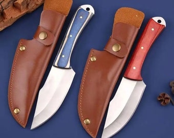 Couteau de camping damas fait main, manche en bois de rose, couteau skinner d'anniversaire, cadeau de garçons d'honneur, cadeau d'anniversaire de mariage, cadeau personnalisé pour homme