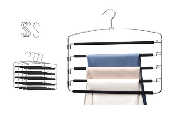 4-Tier Skirt Hangers with Clips Pant Hangers Space Saving Multiple Hanger;