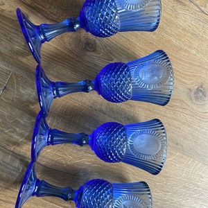 Set of 4x Ornate Blue Thistle Glasses, mint condition