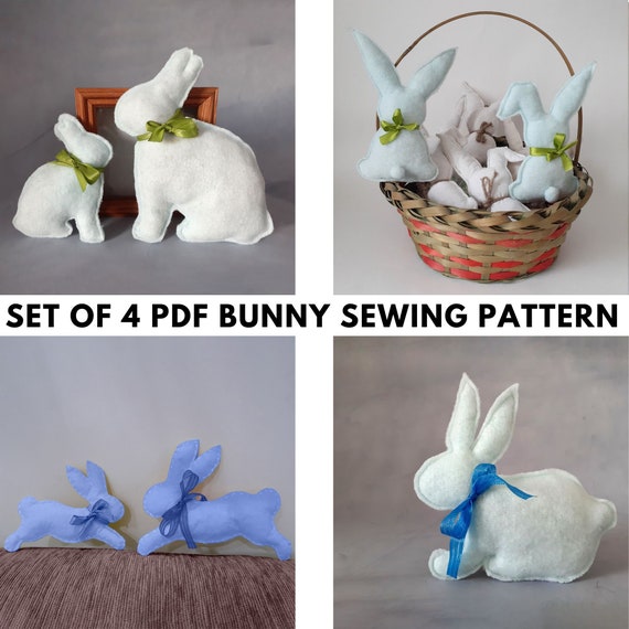 Bunny sewing pattern, Set of 4 PDF