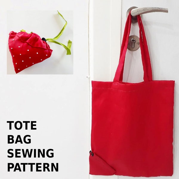 Strawberry Bag PDF Sewing Pattern, easy DIY grocery tote