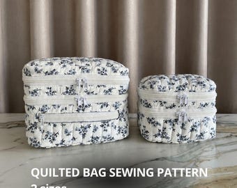 Quilted two-tier box-shaped make up bag PDF pattern, set of two sizes