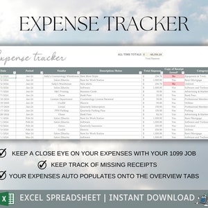 1099 Bookkeeping Spreadsheet Excel Finance Spreadsheet Income and Expense Tracker Profit and Loss Accounting Tax Season image 6