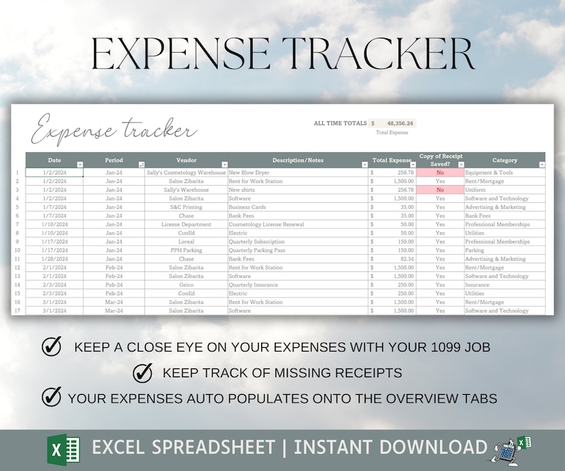 1099 Bookkeeping Spreadsheet Excel Finance Spreadsheet Income and Expense Tracker Profit and Loss Accounting Tax Season image 6