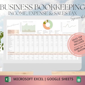Small Business Bookkeeping | Excel | Google Sheets | Business Spreadsheet | Income and Expense Tracker | Sales Tax Tracker | Profit and Loss
