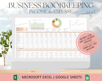 Small Business Bookkeeping Spreadsheet: Accounting Profit and Loss Template Excel & Google Sheets Digital Download