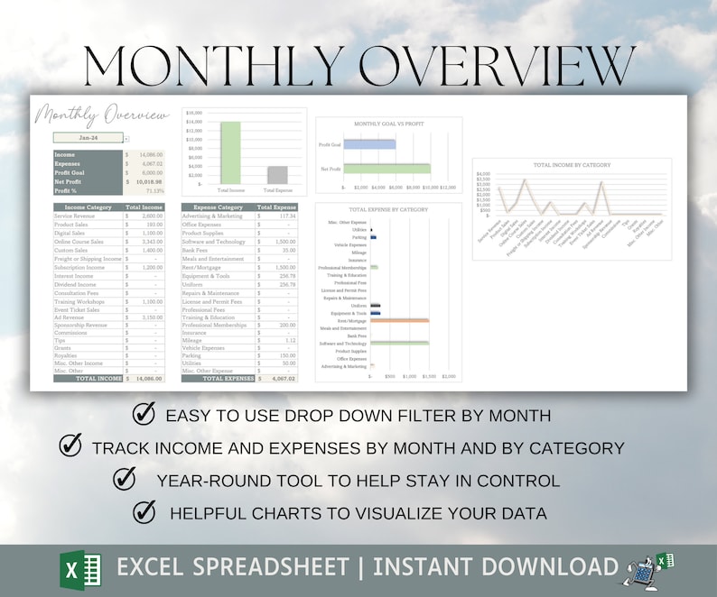 1099 Bookkeeping Spreadsheet Excel Finance Spreadsheet Income and Expense Tracker Profit and Loss Accounting Tax Season image 3