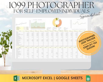 Photographer 1099 Bookkeeping Spreadsheet | Excel | Google Sheets | Finance Spreadsheet | Income and Expense Tracker | Profit and Loss