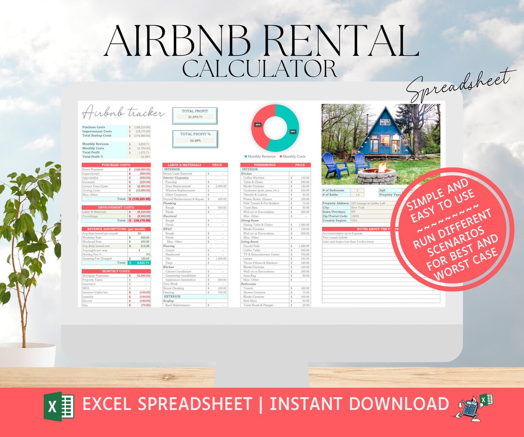 Airbnb Rental Calculator Spreadsheet Excel Investment Property