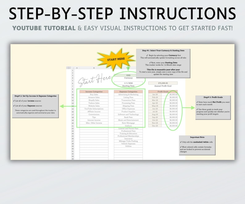 1099 Self-Employed Bookkeeping Spreadsheet | Income and Expense Tracker | Profit and Loss | Excel | Google Sheets | Accounting | Tax Tracker image 3
