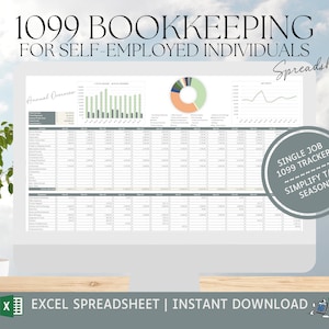 1099 Bookkeeping Spreadsheet | Excel | Finance Spreadsheet | Income and Expense Tracker | Profit and Loss | Accounting | Tax Season