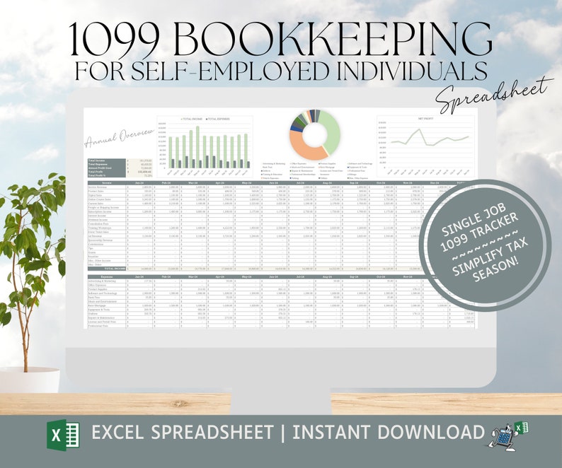 1099 Bookkeeping Spreadsheet Excel Finance Spreadsheet Income and Expense Tracker Profit and Loss Accounting Tax Season image 1