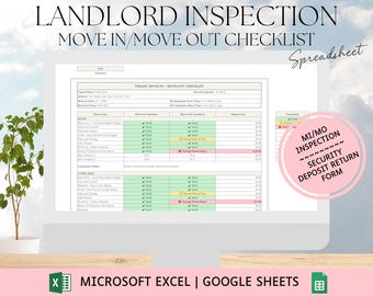 Move In Move Out Checklist for Landlords | Security Deposit Form | Rental Inspection Checklist | Excel & Google Sheets | Digital Download