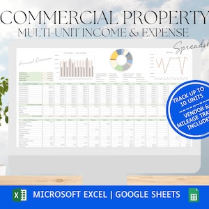 Commercial Property Bookkeeping Spreadsheet | Finance Spreadsheet | Income and Expense Tracker | Profit and Loss | Excel | Google Sheets