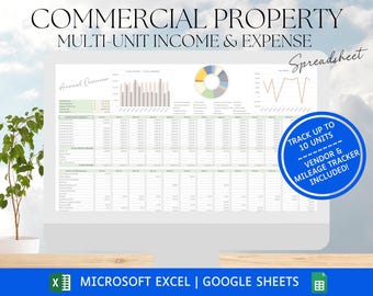 Commercial Property Bookkeeping Spreadsheet: Real Estate Accounting Profit and Loss Template Excel & Google Sheets Digital Download