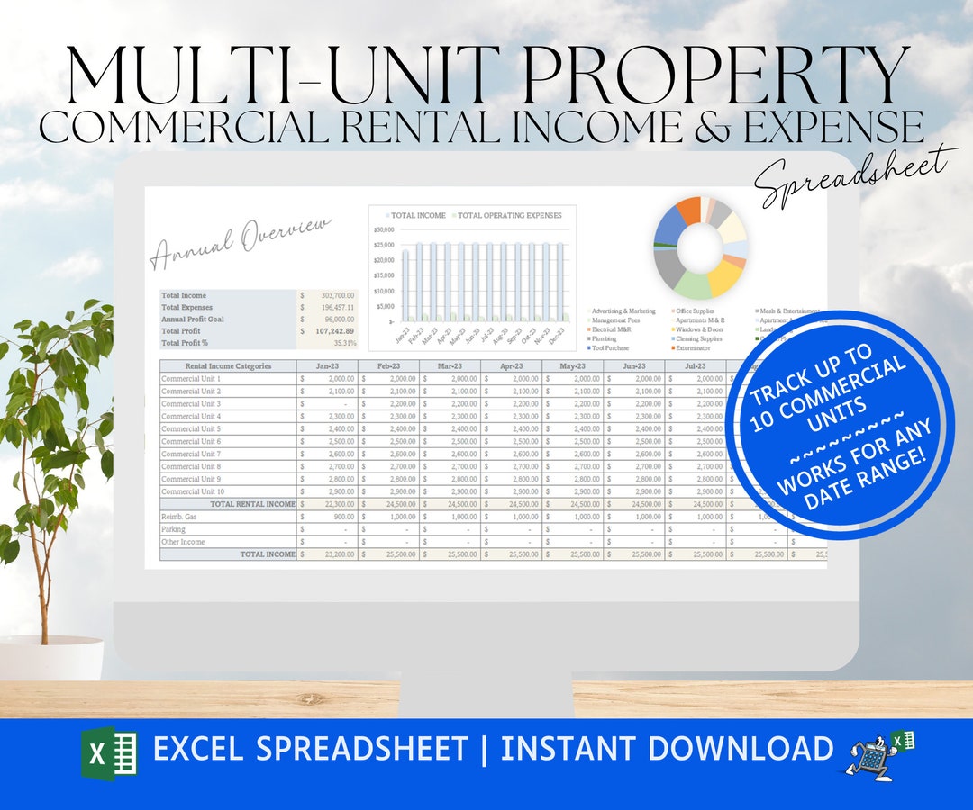 Multiunit Commercial Rental Property Bookkeeping Spreadsheet Excel