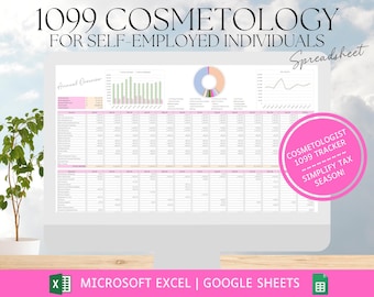 Cosmetology 1099 Bookkeeping Spreadsheet | Excel  | Google Sheets | Finance Spreadsheet | Income and Expense Tracker | Profit and Loss