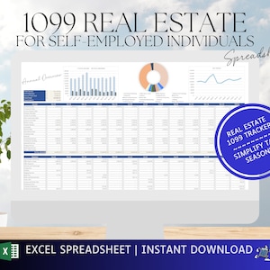 1099 Real Estate Agent Bookkeeping | Excel | Finance Spreadsheet | Income and Expense Tracker | Profit and Loss | Accounting | Tax Season