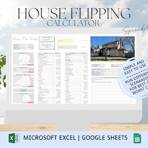 Calcolatrice per il flipping della casa / Excel / Fogli Google / Proprietà di investimento / Ripara e capovolgi / Flipping di proprietà immobiliari / Budget di ristrutturazione