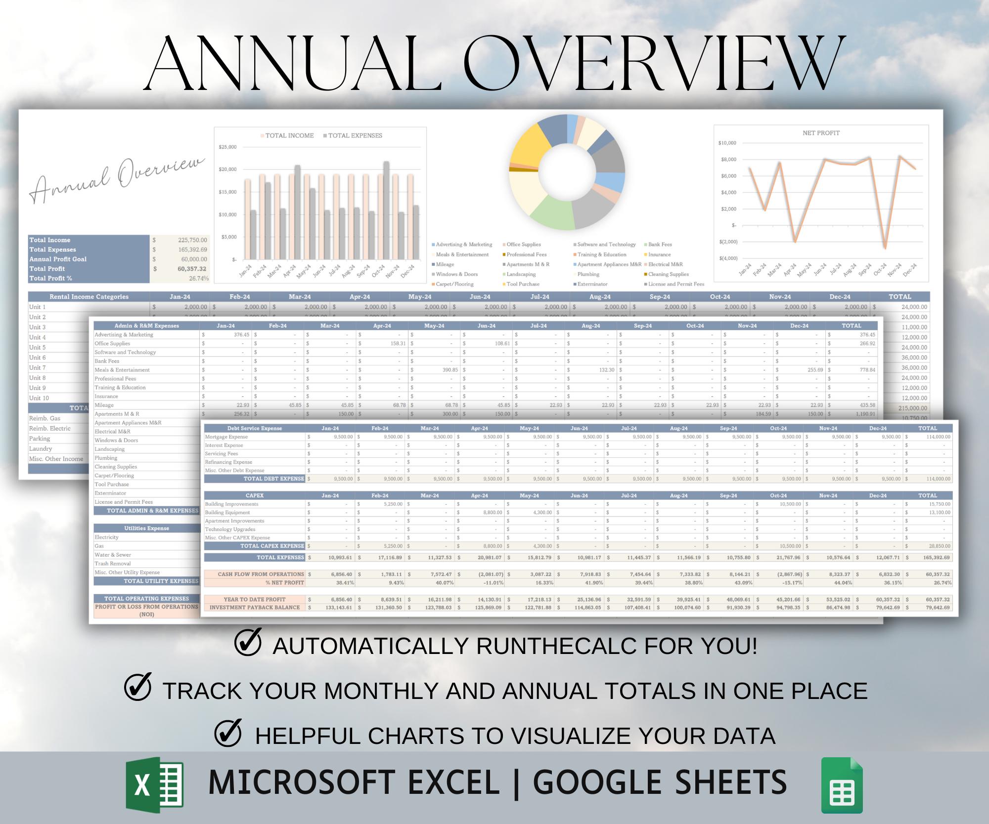Printable Rental Bookkeeping Rental Property Bookkeeping Spreadsheet: Real Estate Accounting Profit ...