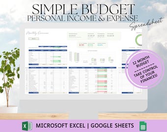 Budget Planner Spreadsheet: Income and Expense Tracker Excel & Google Sheets Digital Download