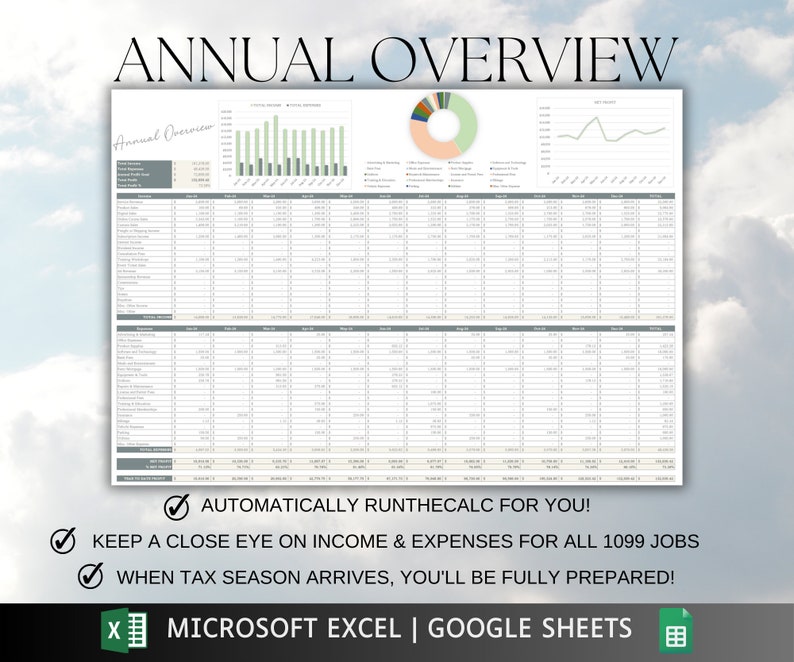1099 Bookkeeping Spreadsheet: Multi-1099 Accounting Income and Expense ...