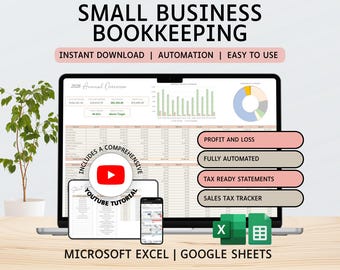 Small Business Bookkeeping | Income and Expense Tracker | Profit and Loss | Excel | Google Sheets | Accounting | Finance | Tax Tracker