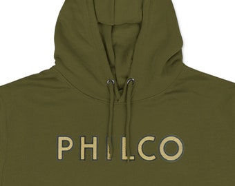 Philco Retro Logo Hoodie - Antique Radio - Vintage Electronics - Hooded Sweatshirt - MCM - 1930s 1940s 1950s - Vacuum Tube