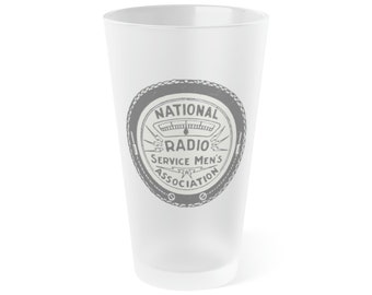 National Radio Servicemen's Association Frosted Pint Glass, 16oz, Antique Vintage Retro Logo