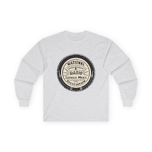 National Radio Service Men&#39;s Association Logo - Antique Radio TV Repairman - Vacuum Tube Radio - Vintage Logo Design Long Sleeve Tee