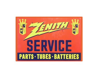 Zenith SERVICE Parts - Tubes - Batteries, Antique Electronics Advertising, Vintage Radio Metal Art Sign