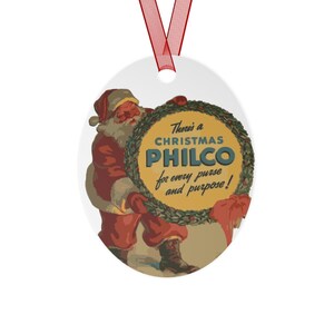 Vintage-Look Philco Santa Metal Ornament - Retro Radio Christmas Ad - Available in Round & Oval Shapes