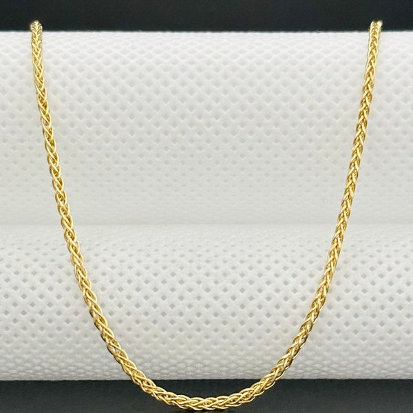 Solid 14K Gold Wheat Spiga Chain Necklace,1.5 mm.18”20”22”24”,14K Gold Eye Beaded Pendant, Men’s,Women’s,Girls Unisex 14Kt Gold Jewelry,Gift