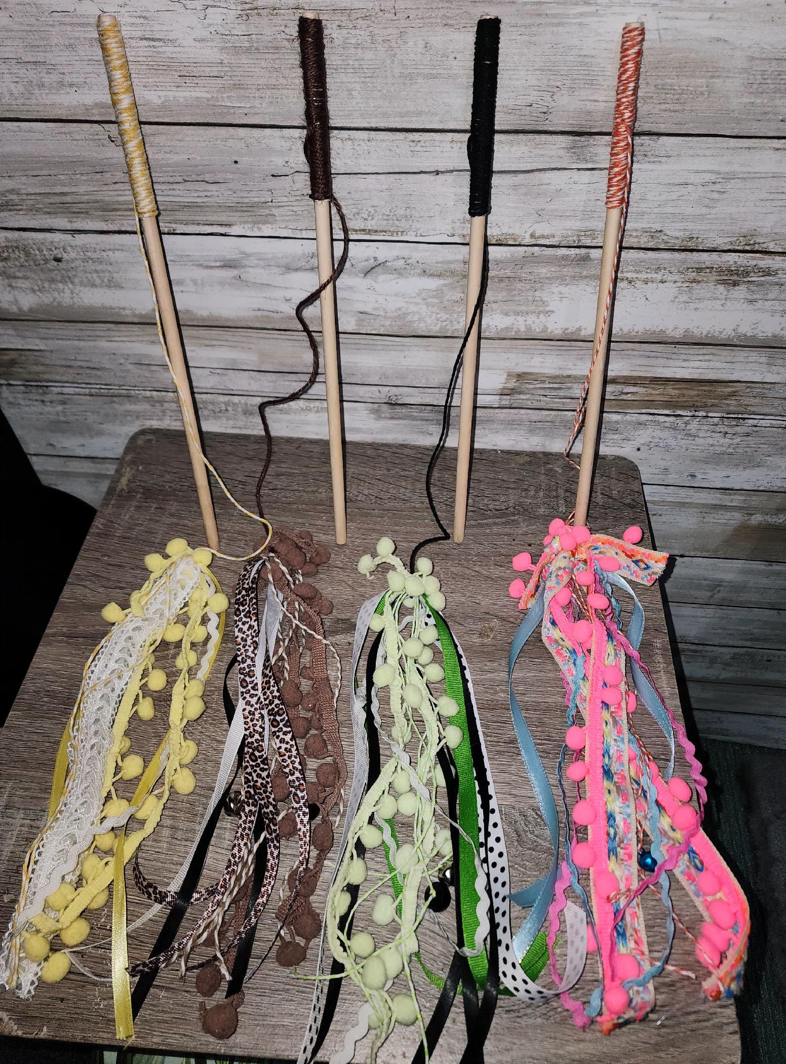 Interactive Ribbon Kitty Toys - Handmade Cat Wand