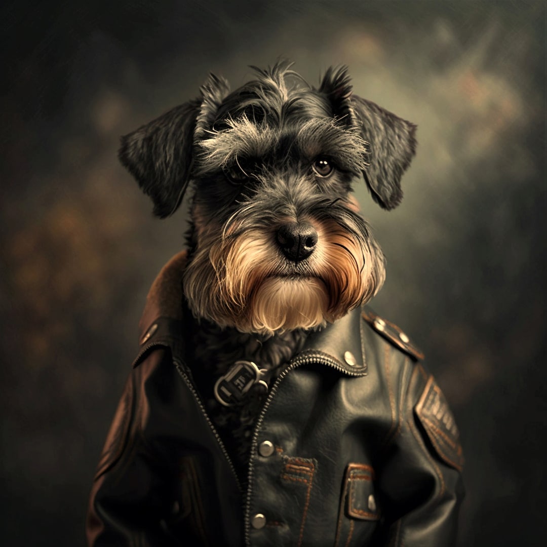 Black Miniature Schnauzer in Leather Jacket Etsy