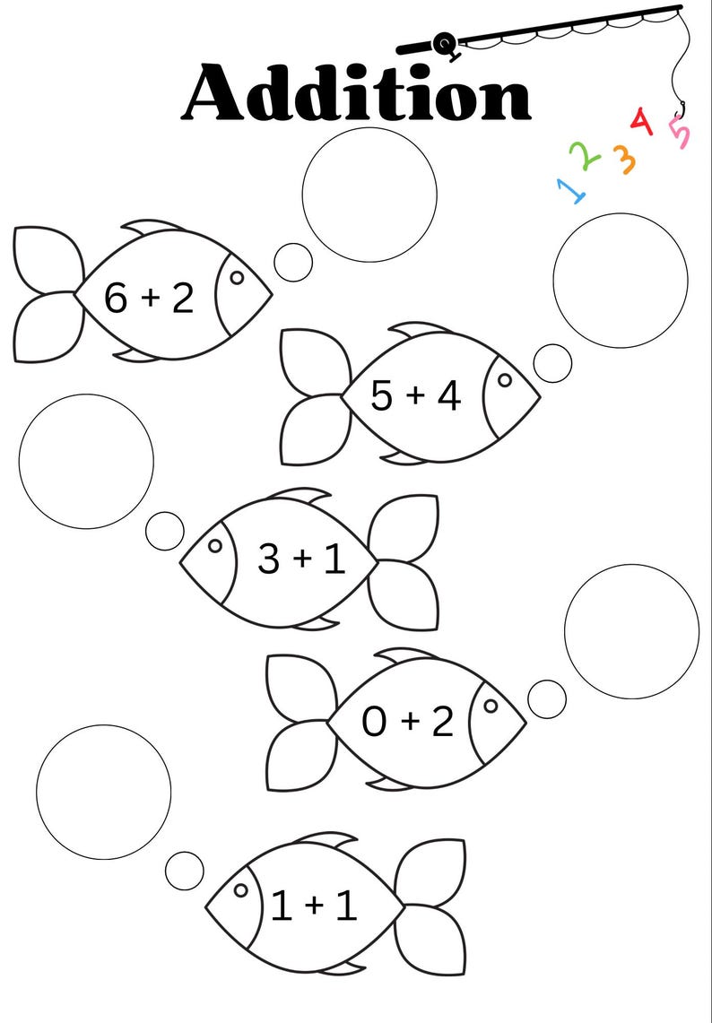 Fish Math Templates Fishing Addition Worksheets Printable | Catch the Answers Math Practice ...