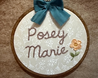 Hand Embroidered Name Hoop, Personalized Nursery Decor, Birth Announcement
