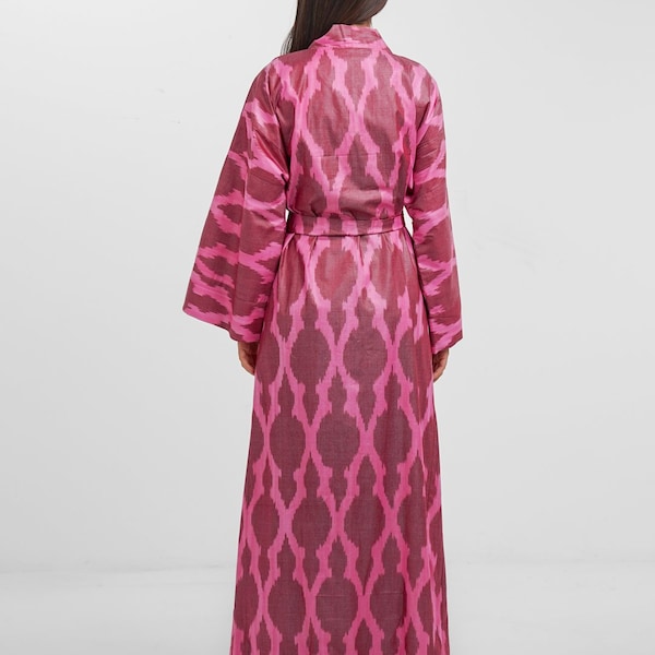 Elegante abito fatto a mano Maxi Ikat Kimono Uzbek Kaftan Ikat Robe Ikat Dress Adras Cotton Maxi Dress Beach Dress
