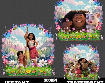 moana bundle PNG, moana printable cut file cricut, moana sublimation, moana clipart, moana 2 maui hei hei pua transparent background 300 DPI