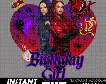 descendants red mal birthday girl 12th, descendant red png rebel heart, descendant red birthday sublimation, cricut, birthday girl printable