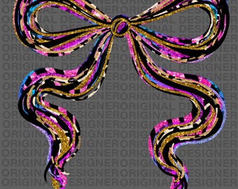leopard print Halloween Brushstroke bow png, Fall bow PNG, Coquette bow Halloween colors png, Iridescent neon bow sublimation, Faux Glitter