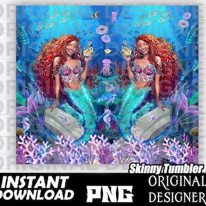 Black little Mermaid skinny tumbler png, Black Girl Magic, Black little mermaid tumbler design, black Princess, sublimation, black ariel png