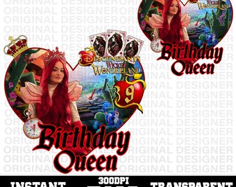 queen of hearts descendants wicked wonderland 9th birthday png, descendants red sublimation, wicked wonderland cricut, 9t birthday topper
