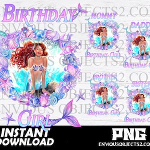 Sirenita, sirena negra png, cumpleaños de sirena negra, camisa de sirena niña negra, archivos recortados, Cricut, sublimación, princesa, cumpleañera