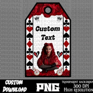 descendants red party favors custom gift bag tag png download, descendants red Birthday party, descendants red Birthday personalized tags