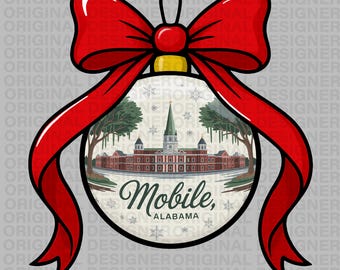 Mobile Alabama Christmas png download, Christmas bow PNG, Alabama ornament design, Alabama Christmas sublimation, Alabama printable cricut