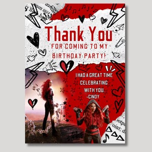 red descendant custom birthday thank you card download, descendant red custom thank you card, rebel heart card, personalized thank you card