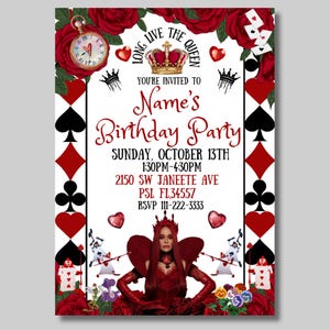 Invitación de cumpleaños personalizada de la reina de corazones descendiente roja, fiesta personalizada de descendiente roja, invitación de cumpleaños, cumpleaños de reina personalizado