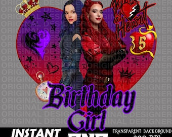 descendants birthday girl 5th png, descendant red and mal png, descendant red birthday sublimation, cricut, birthday girl printable download