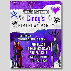 descendant mal and red custom birthday invitation, descendant red party custom, mal birthday invitation, personalized descendants birthday